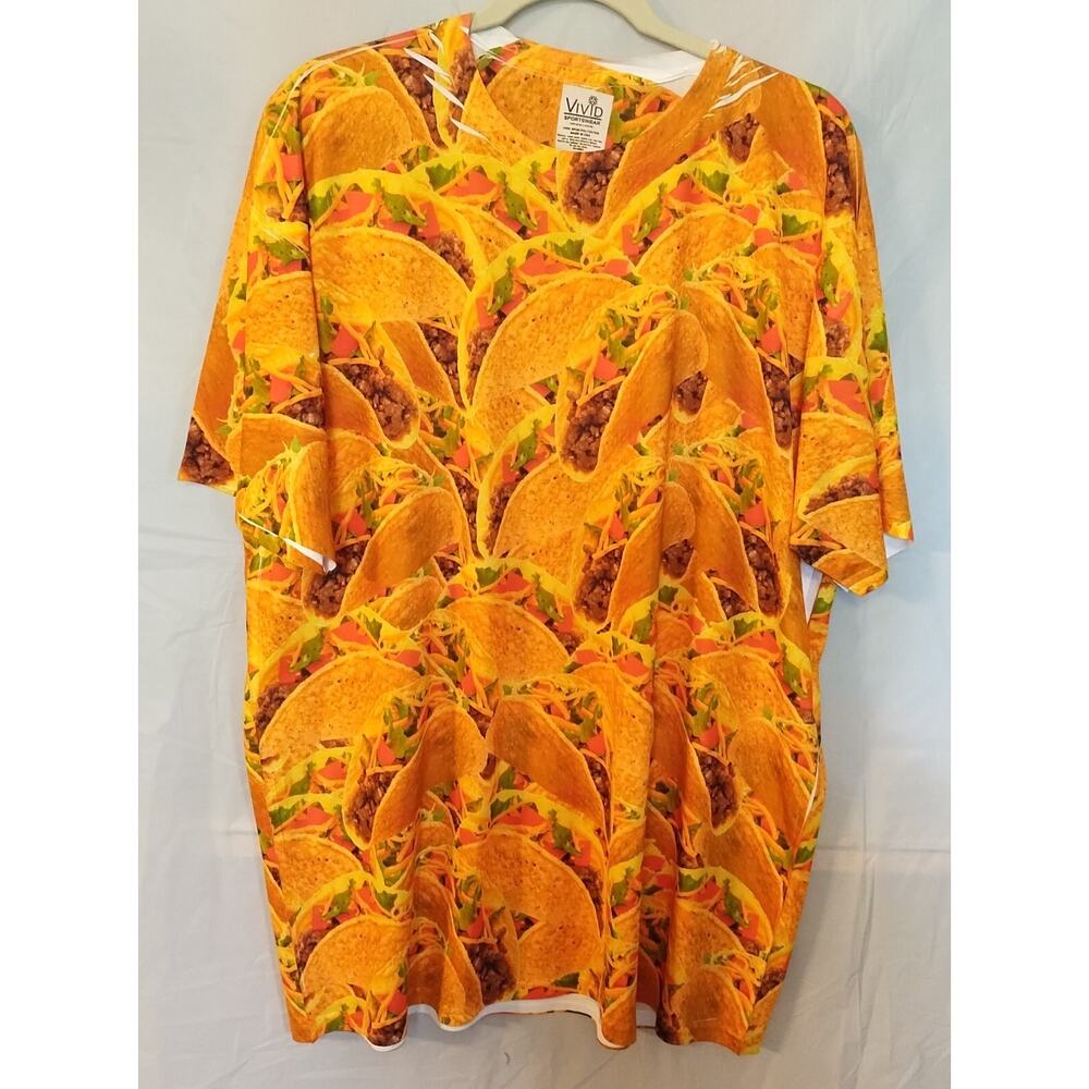 Vivid Tacos Mexican Print Short Sleeve T-Shirt Size 2XL "Distressed Fabric"